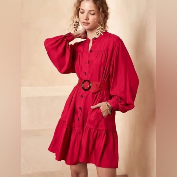 Banana Republic Dresses & Skirts - NWT! BANANA REPUBLIC RED SUNSET FLOUNCE HEM MINI DRESS - Size LARGE 💛